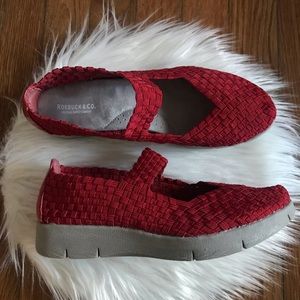 Red Cross Weave Slip Ons